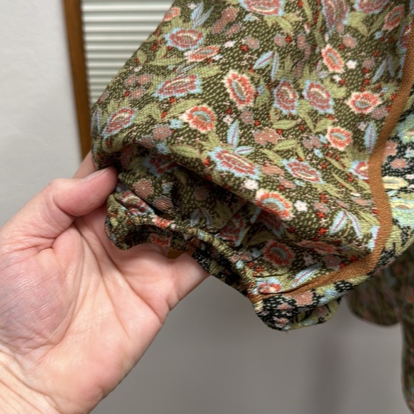 Anthropologie One September Green Pink Floral Print Off The Shoulder Top - Picture 8 of 12